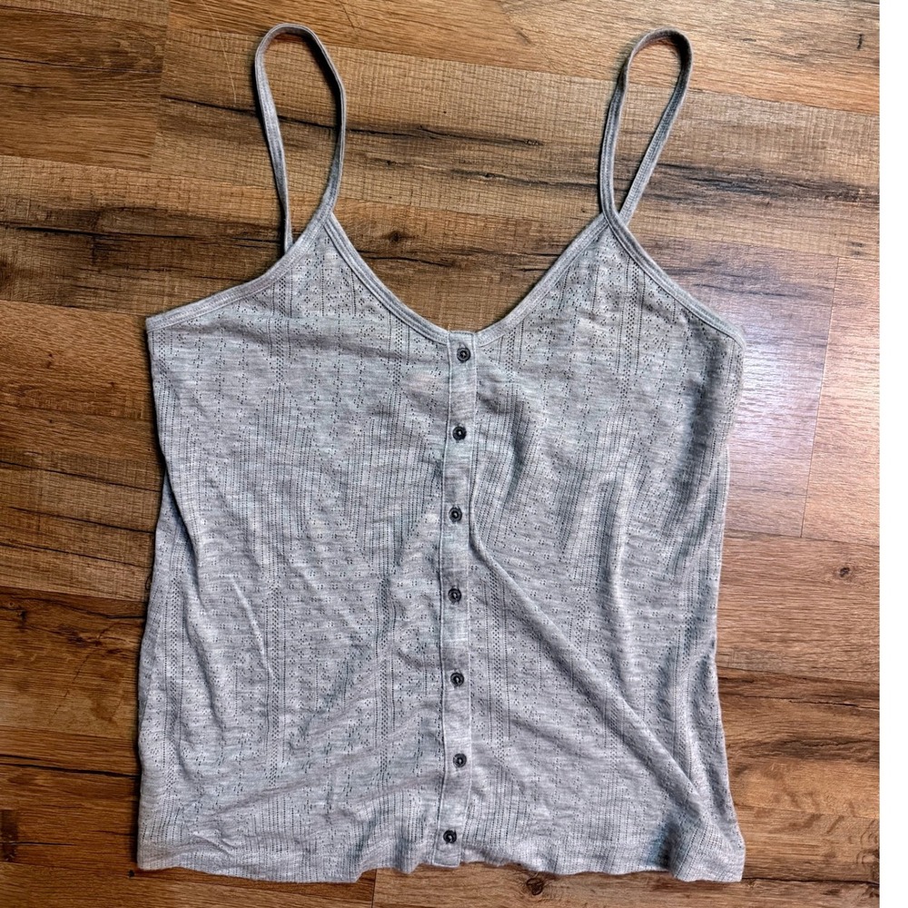 Juicy Couture Cami Grey Pointelle Button Front Coquette Pointelle Y2K Tank Top L